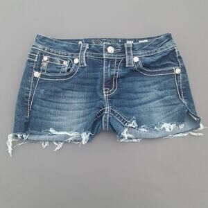 Miss Me Womens Denim Cut Off Shorts Embellished Sequin Stones Size 27 Western